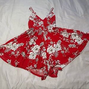 Red Floral Summer Dress Romper